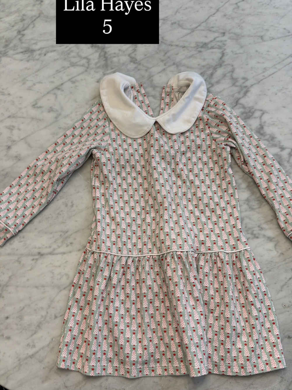 Peter Pan Collar Long Sleeve Dress Christmas trees